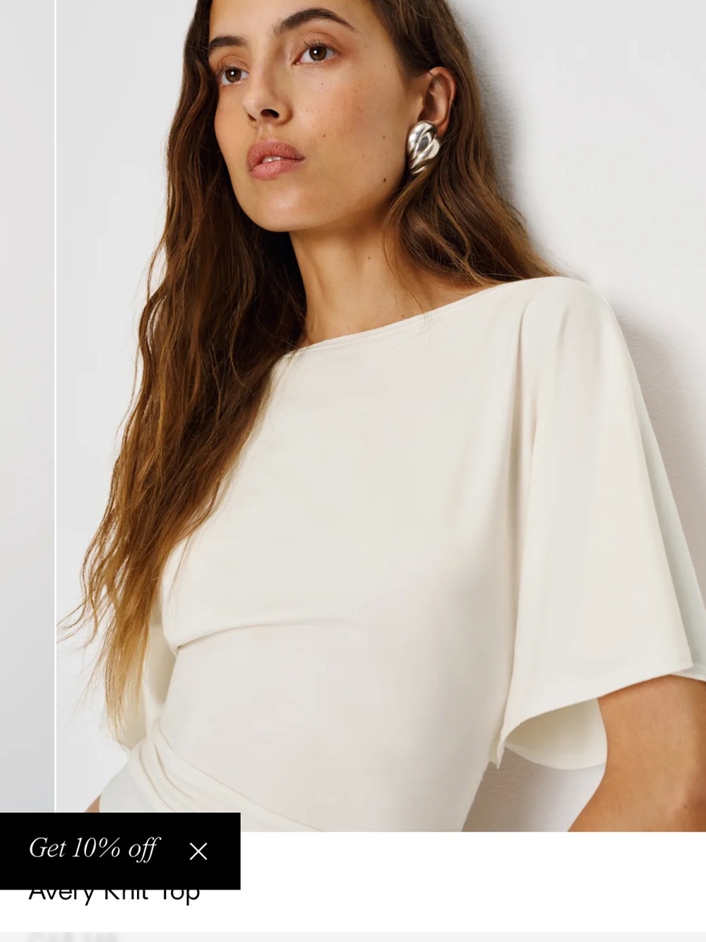 Reformation Avery Knit Top (Cream Boatneck Short Sleeve Top)